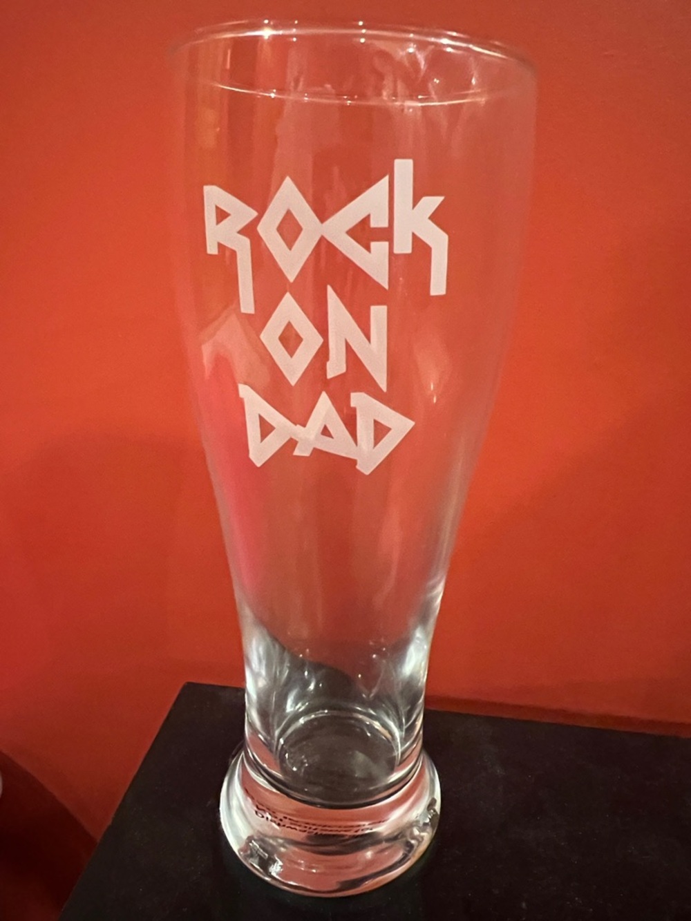 Rock on Dad glass 7 1/2 “ tall clear